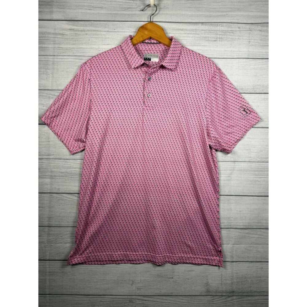 PGA Tour Pro Series Men's Medium Pink Black Geometric Golf Polo Shirt 4809